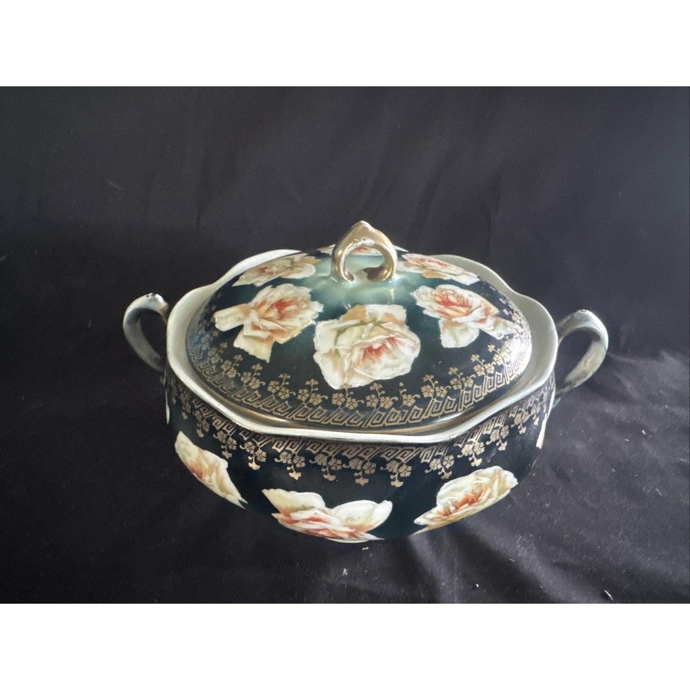 Antique Z.S. & Co. Bavaria MIGNON Decorative Bowl- White Roses - Gold Trim